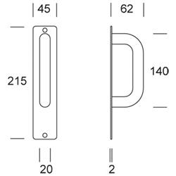 u doorhandle on plate 215 mm x45 mm blind