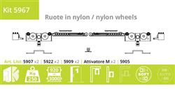 Kit voor een houten deur tot 250 kg met dubbele softclose/NYLON WIELEN