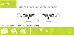 Kit porte coulissant pour porte en bois jusqu' à 400 kg/roues en acier