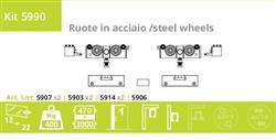 Sliding doorkit for glass door till 400 kg/steel wheels