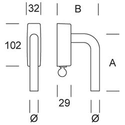 l window handle dk with cylinder 16 mm