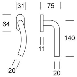 l curved window handle 20 mm